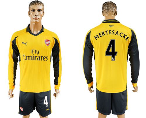 Arsenal #4 Mertesacke Away Long Sleeves Soccer Club Jersey